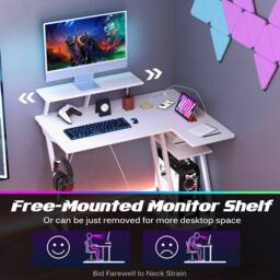 Costway L-Shaped Gaming Desk Small Computer Desk w/ Monitor Shelf & Outlets in White - thumbnail 5