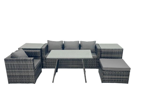 Fimous Outdoor Dining Table Sofa Set with 2 Side Tables Big Footstool in Dark Grey - image 1