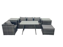 Fimous Outdoor Dining Table Sofa Set with 2 Side Tables Big Footstool in Dark Grey - thumbnail 1
