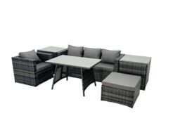 Fimous Outdoor Dining Table Sofa Set with 2 Side Tables Big Footstool in Dark Grey - thumbnail 2