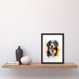 "Artery8 Wall Art Print Bernese Mountain Lovers Gift Watercolour Pet Portrait Painting Artwork Art Framed - Size: W12"" x H16""" - thumbnail 4