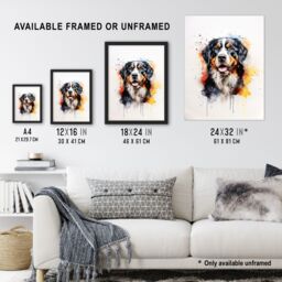"Artery8 Wall Art Print Bernese Mountain Lovers Gift Watercolour Pet Portrait Painting Artwork Art Framed - Size: W12"" x H16""" - thumbnail 3