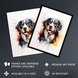 "Artery8 Wall Art Print Bernese Mountain Lovers Gift Watercolour Pet Portrait Painting Artwork Art Framed - Size: W12"" x H16""" - thumbnail 2