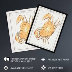 Artery8 Vintage Cancer Constellation Illustration Hall Framed Wall Art Print in White - Size: A4 - thumbnail 2