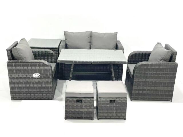 Fimous Outdoor Garden Furniture Set with Reclining Chair Side Table 2 Small Footstool in Dark Grey - image 1