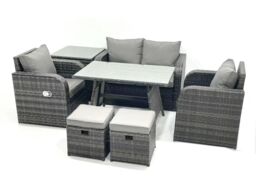 Fimous Outdoor Garden Furniture Set with Reclining Chair Side Table 2 Small Footstool in Dark Grey - thumbnail 2