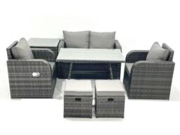 Fimous Outdoor Garden Furniture Set with Reclining Chair Side Table 2 Small Footstool in Dark Grey - thumbnail 1