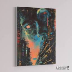 "Artery8 Japanese Sci Fi City Tokyo Japan Canvas Wall Art Print in Blue - Size: W18"" x H24""" - thumbnail 2
