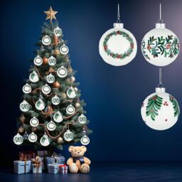 Shatchi Christmas Glass Baubles 12pcs Set - 8cm White Ornaments with 3 Elegant Assorted Designs - thumbnail 4