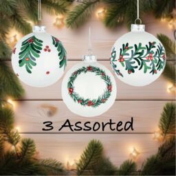 Shatchi Christmas Glass Baubles 12pcs Set - 8cm White Ornaments with 3 Elegant Assorted Designs - thumbnail 3