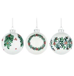 Shatchi Christmas Glass Baubles 12pcs Set - 8cm White Ornaments with 3 Elegant Assorted Designs - thumbnail 5