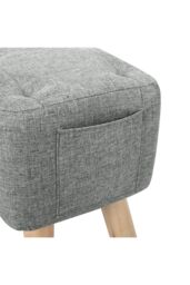 Living and Home Grey Linen Fabric Footstool Pouffe Ottoman with Pocket - thumbnail 4