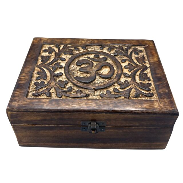 KDMD Large Wooden Keepsake Box 20x15x7.5cm - Om in Brown - Size: 20x15x7.5 cm