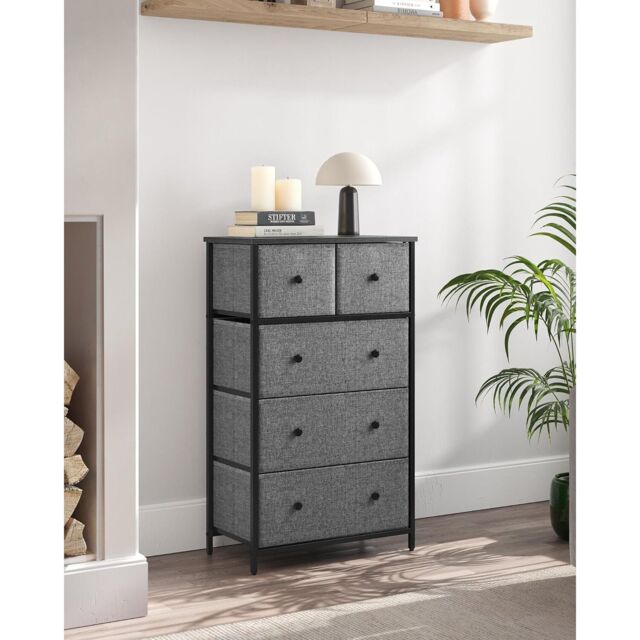SONGMICS Compact 5-Drawer Fabric Storage Unit Dresser Hallway Nursery in Dark Grey - image 1