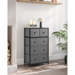 SONGMICS Compact 5-Drawer Fabric Storage Unit Dresser Hallway Nursery in Dark Grey - thumbnail 1