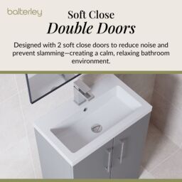 Balterley Bathroom Vanity Basin Unit, Chrome Handles, 600mm, Satin Grey - thumbnail 3