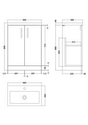 Balterley Bathroom Vanity Basin Unit, Chrome Handles, 600mm, Satin Grey - thumbnail 8