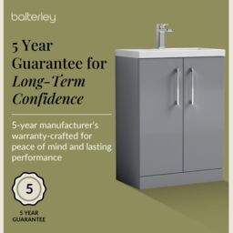 Balterley Bathroom Vanity Basin Unit, Chrome Handles, 600mm, Satin Grey - thumbnail 6