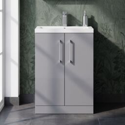 Balterley Bathroom Vanity Basin Unit, Chrome Handles, 600mm, Satin Grey - thumbnail 9