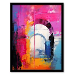 Artery8 Wall Art Print Abstract Arches Vibrant Purple Orange Blue Architecture Framed Art in Pink - Size: A4 - thumbnail 1