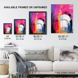 Artery8 Wall Art Print Abstract Arches Vibrant Purple Orange Blue Architecture Framed Art in Pink - Size: A4 - thumbnail 3