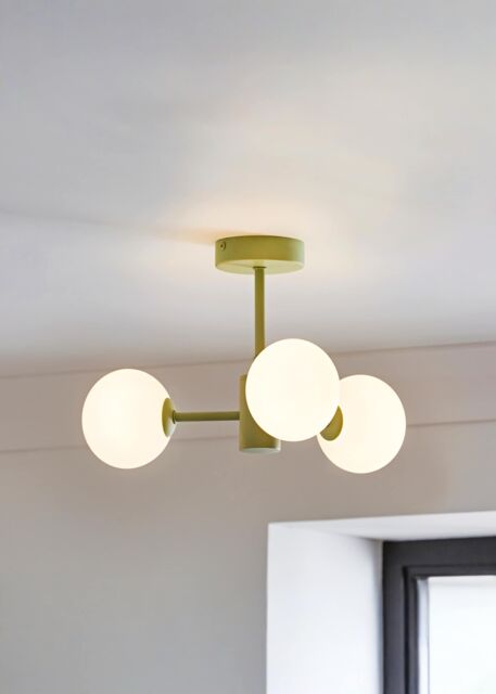 ValueLights Marlow Opaque Glass Globe 3 Arm Ceiling Light with LED Bulbs in Green - image 1