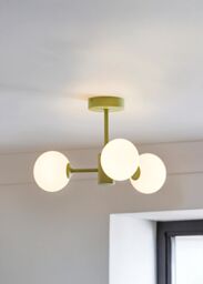 ValueLights Marlow Opaque Glass Globe 3 Arm Ceiling Light with LED Bulbs in Green - thumbnail 1