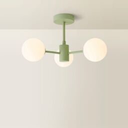 ValueLights Marlow Opaque Glass Globe 3 Arm Ceiling Light with LED Bulbs in Green - thumbnail 3