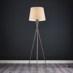 ValueLights Camden Brushed Chrome Tripod Floor Lamp with Beige Tapered Lamp Shade - thumbnail 1