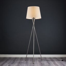 ValueLights Camden Brushed Chrome Tripod Floor Lamp with Beige Tapered Lamp Shade - thumbnail 3