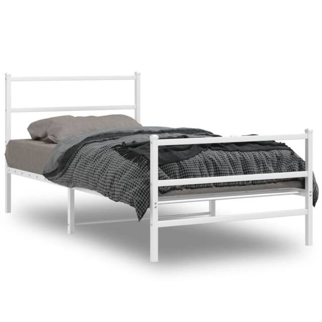 Berkfield Home Metal Bed Frame without Mattress with Footboard¬†White 107x203cm in White - Size: 107x203 cm - image 1