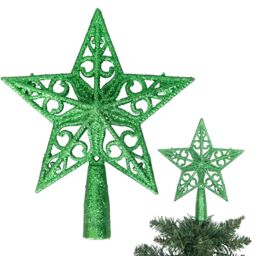 Shatchi Christmas Glitter Star Tree Topper - Sparkling Star Decoration for Xmas Tree - Elegant Christmas Home Décor in Dark Green - thumbnail 1
