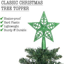 Shatchi Christmas Glitter Star Tree Topper - Sparkling Star Decoration for Xmas Tree - Elegant Christmas Home Décor in Dark Green - thumbnail 3