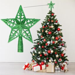 Shatchi Christmas Glitter Star Tree Topper - Sparkling Star Decoration for Xmas Tree - Elegant Christmas Home Décor in Dark Green - thumbnail 4
