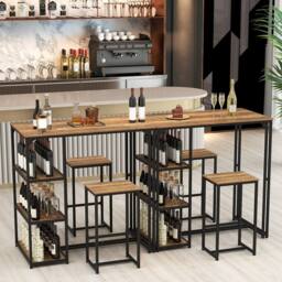 Costway 3-Piece Bar Table Set 2 Person Dining Furniture Set w/2 Stools in Brown - thumbnail 6