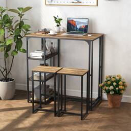 Costway 3-Piece Bar Table Set 2 Person Dining Furniture Set w/2 Stools in Brown