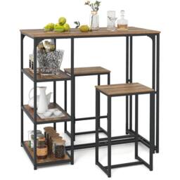 Costway 3-Piece Bar Table Set 2 Person Dining Furniture Set w/2 Stools in Brown - thumbnail 7