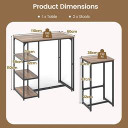 Costway 3-Piece Bar Table Set 2 Person Dining Furniture Set w/2 Stools in Brown - thumbnail 2
