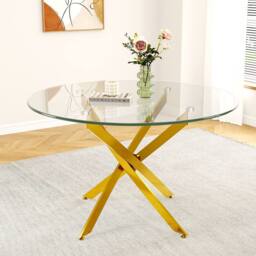 Dprodo Round Tempered Glass Dining Table with Chromed Legs 90cm in Gold - Size: 2 Pack - thumbnail 1