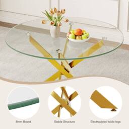 Dprodo Round Tempered Glass Dining Table with Chromed Legs 90cm in Gold - Size: 2 Pack - thumbnail 6