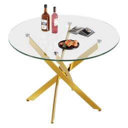 Dprodo Round Tempered Glass Dining Table with Chromed Legs 90cm in Gold - Size: 2 Pack - thumbnail 8