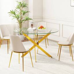 Dprodo Round Tempered Glass Dining Table with Chromed Legs 90cm in Gold - Size: 2 Pack - thumbnail 2