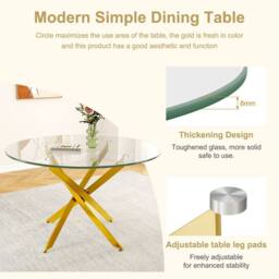 Dprodo Round Tempered Glass Dining Table with Chromed Legs 90cm in Gold - Size: 2 Pack - thumbnail 7