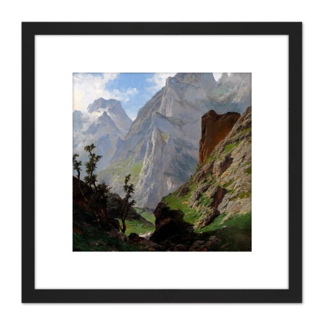 Artery8 De Haes Mancorbo Canal Los Picos De Europa 8X8 Inch Square Wooden Framed Wall Art Print Picture with Mount in Black - image 1