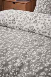 Catherine Lansfield 'Brushed Grace Floral Leaf' Cotton Reversible Duvet Cover Set in Grey - Size: Single - thumbnail 4