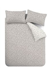 Catherine Lansfield 'Brushed Grace Floral Leaf' Cotton Reversible Duvet Cover Set in Grey - Size: Single - thumbnail 5