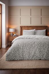 Catherine Lansfield 'Brushed Grace Floral Leaf' Cotton Reversible Duvet Cover Set in Grey - Size: Single - thumbnail 1