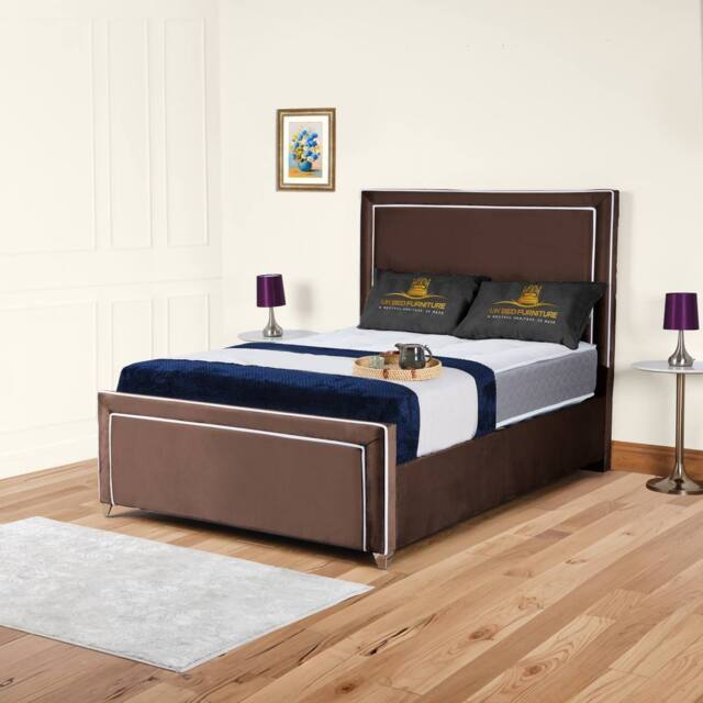 UK Bed Furniture Ariana Upholstered Bed Frame with 48-inch Headboard - Slatted Base in Brown - Size: Single - image 1