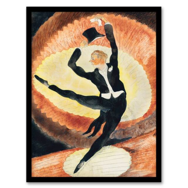 Artery8 Charles Demuth Framed Wall Art Acrobatic Male Dancer with Top Hat in Brown - Size: A4 - image 1