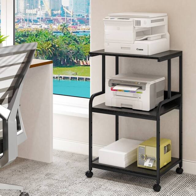 Huhote Versatile 3-Tier Printer Stand with Storage Rolling Printer Cart in Black - image 1